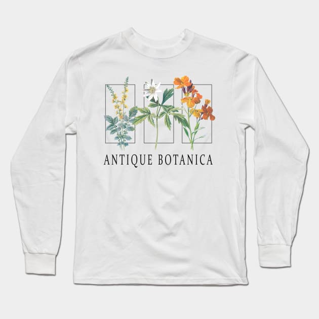 Antique Botanica - Vintage Flowers Watercolor Long Sleeve T-Shirt by MReinart